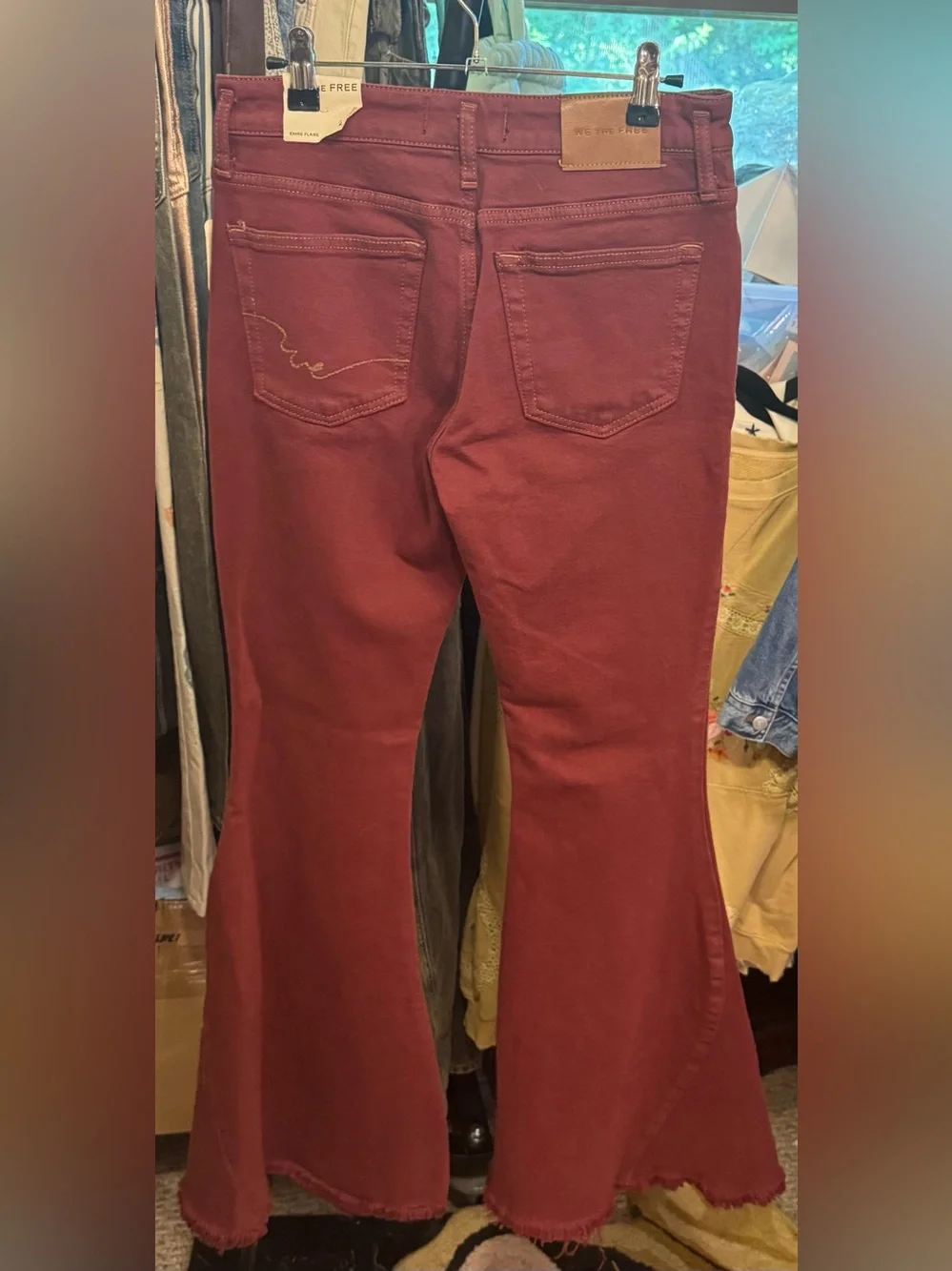 NWT Free People We The Free Emre Low-Rise Flare Jeans - Red Bark Maroon - 28